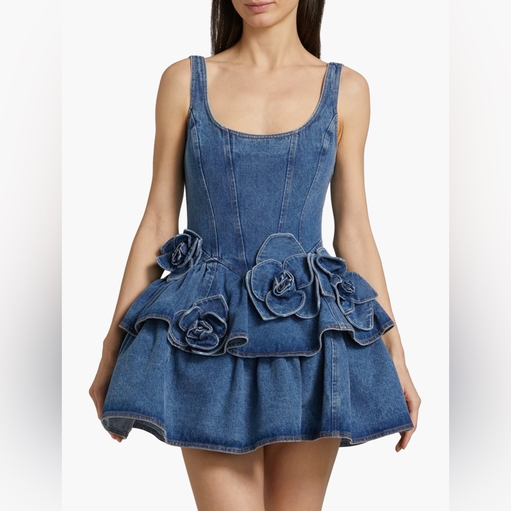 Aknvas Blue Denim Rose-Accent Midi Dress - Picture 2 of 11